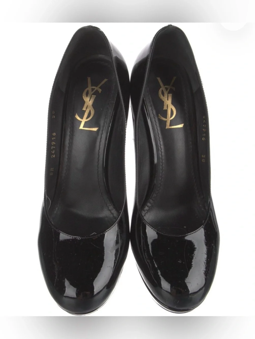 YSL Yves Saint Laurent Black Patent Leather Platform Pumps Size 38 / 8